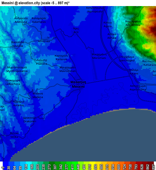 Zoom OUT 2x Messíni, Greece elevation map