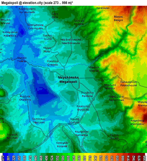 Zoom OUT 2x Megalópoli, Greece elevation map