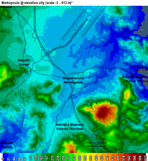 Zoom OUT 2x Markópoulo, Greece elevation map