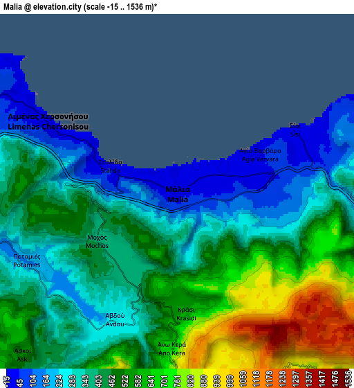 Zoom OUT 2x Mália, Greece elevation map