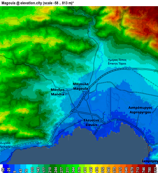 Zoom OUT 2x Magoúla, Greece elevation map