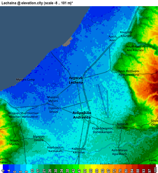 Zoom OUT 2x Lechainá, Greece elevation map