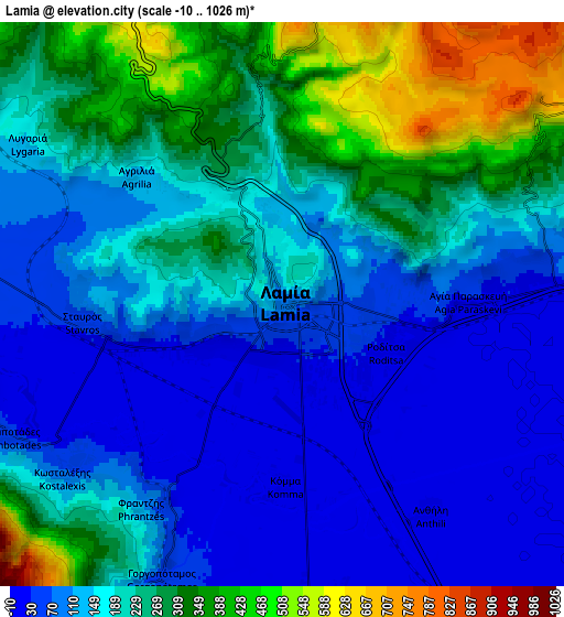 Zoom OUT 2x Lamía, Greece elevation map