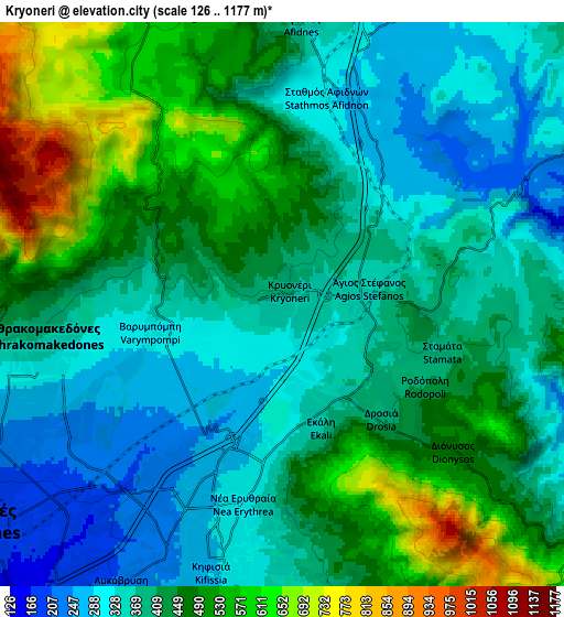 Zoom OUT 2x Kryonéri, Greece elevation map