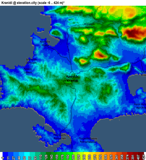 Zoom OUT 2x Kranídi, Greece elevation map