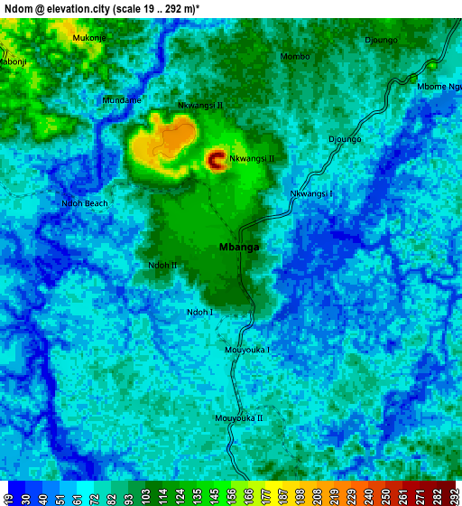 Zoom OUT 2x Ndom, Cameroon elevation map