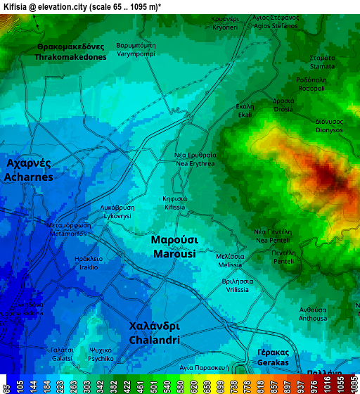 Zoom OUT 2x Kifisiá, Greece elevation map