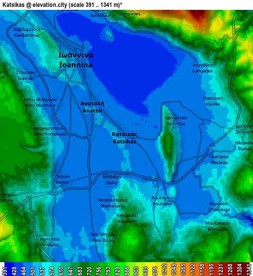 Zoom OUT 2x Katsikás, Greece elevation map