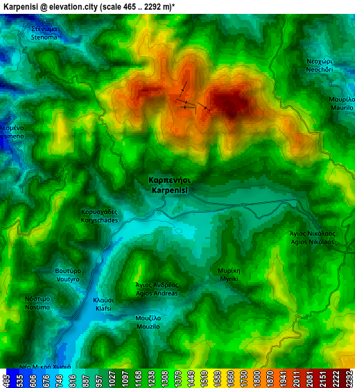 Zoom OUT 2x Karpenísi, Greece elevation map