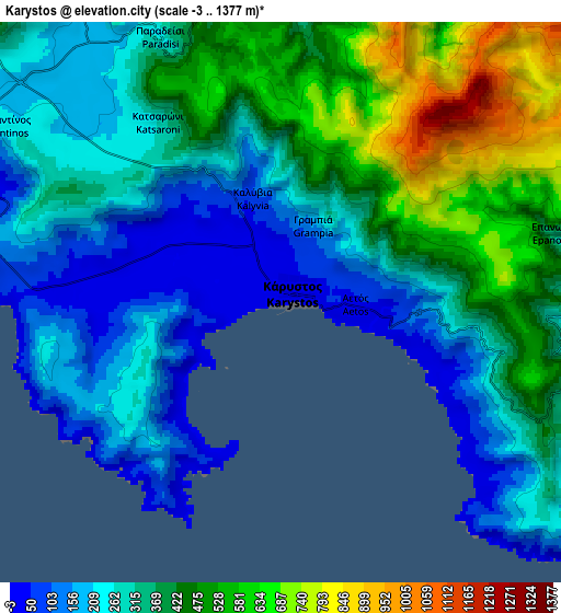 Zoom OUT 2x Kárystos, Greece elevation map