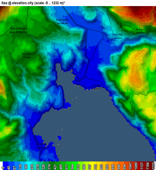 Zoom OUT 2x Itéa, Greece elevation map