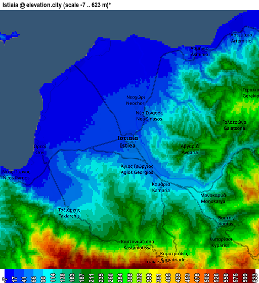 Zoom OUT 2x Istiaía, Greece elevation map