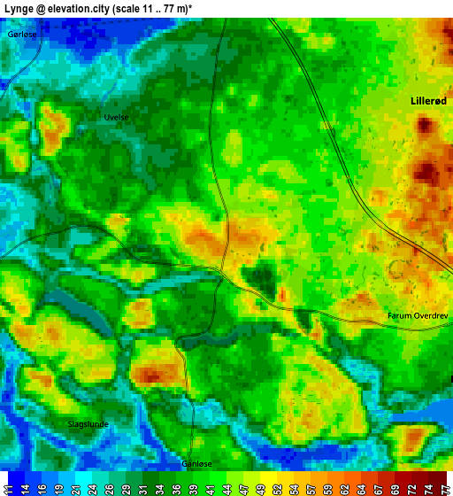 Zoom OUT 2x Lynge, Denmark elevation map