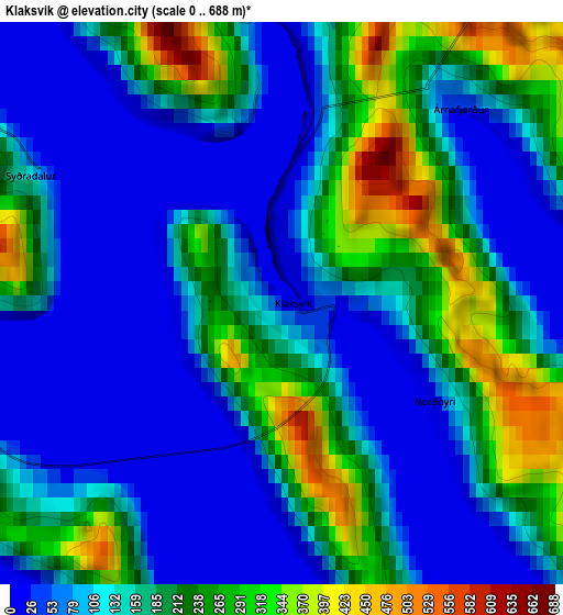Zoom OUT 2x Klaksvík, Faroe Islands elevation map
