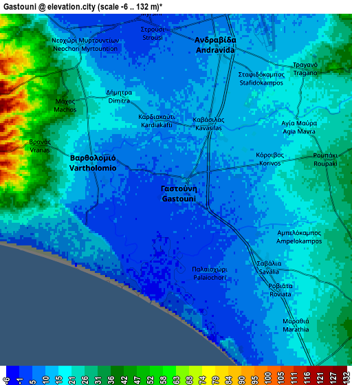 Zoom OUT 2x Gastoúni, Greece elevation map