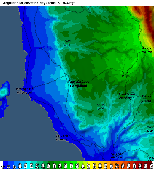 Zoom OUT 2x Gargaliánoi, Greece elevation map