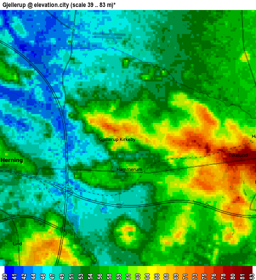 Zoom OUT 2x Gjellerup, Denmark elevation map