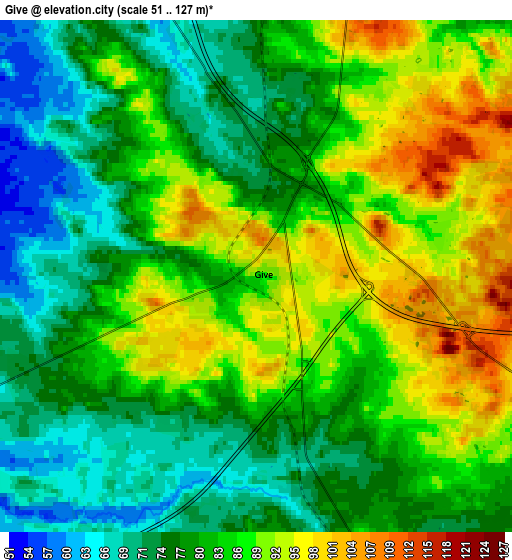 Zoom OUT 2x Give, Denmark elevation map