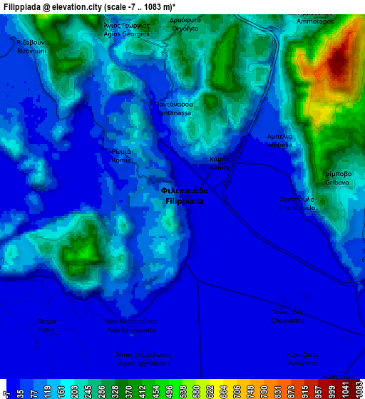 Zoom OUT 2x Filippiáda, Greece elevation map