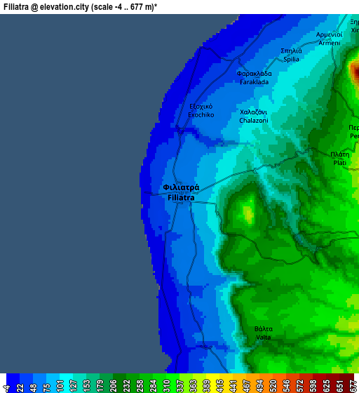 Zoom OUT 2x Filiatrá, Greece elevation map