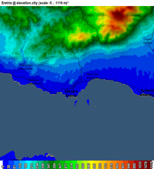 Zoom OUT 2x Erétria, Greece elevation map