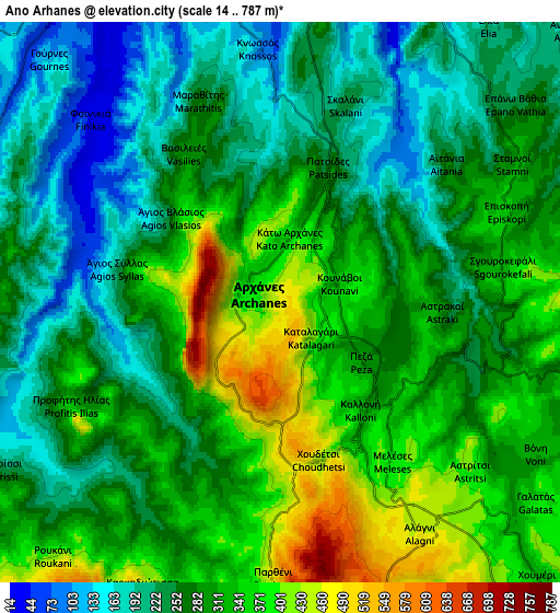 Zoom OUT 2x Ano Arhanes, Greece elevation map