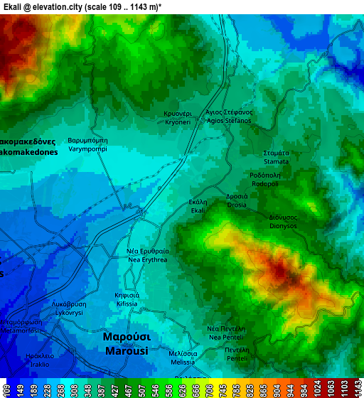 Zoom OUT 2x Ekáli, Greece elevation map