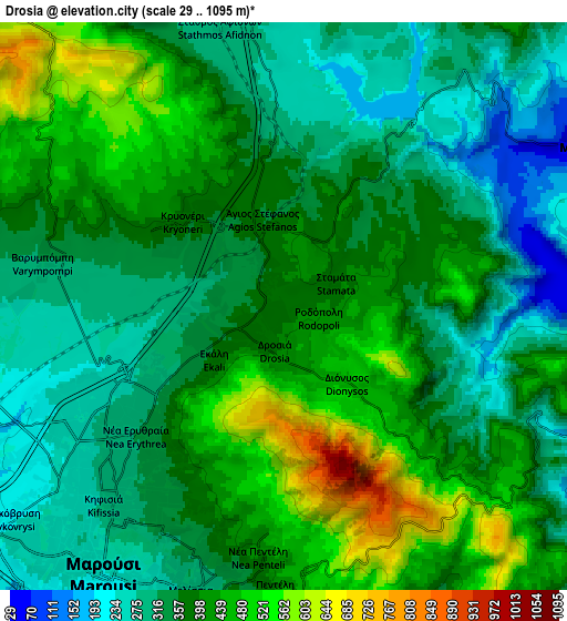 Zoom OUT 2x Drosiá, Greece elevation map