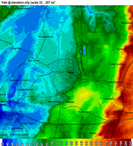 Zoom OUT 2x Yate, United Kingdom elevation map