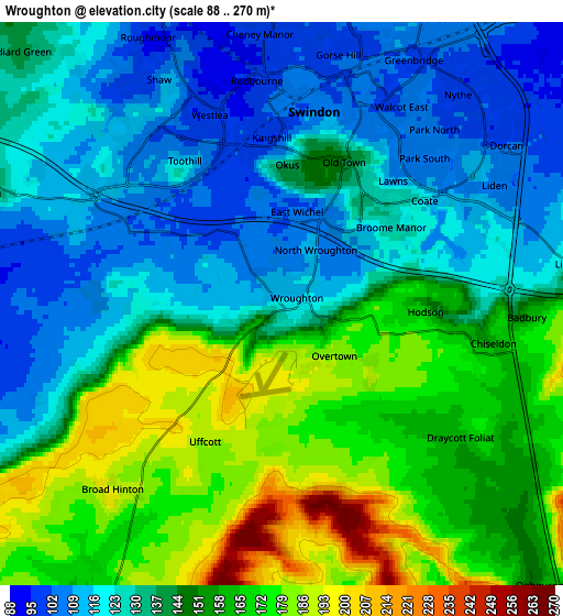 Zoom OUT 2x Wroughton, United Kingdom elevation map