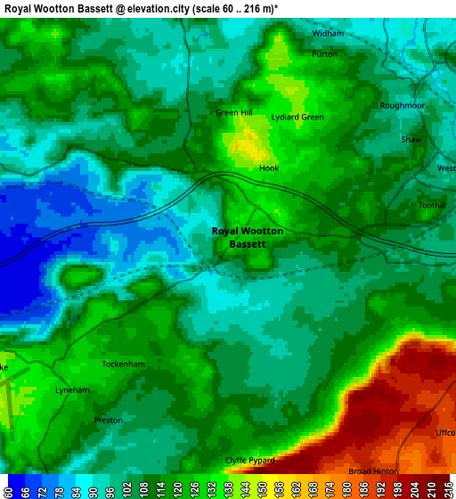 Zoom OUT 2x Royal Wootton Bassett, United Kingdom elevation map