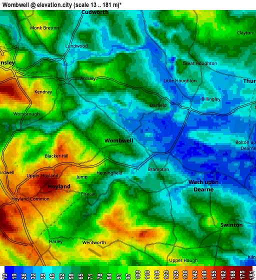 Zoom OUT 2x Wombwell, United Kingdom elevation map