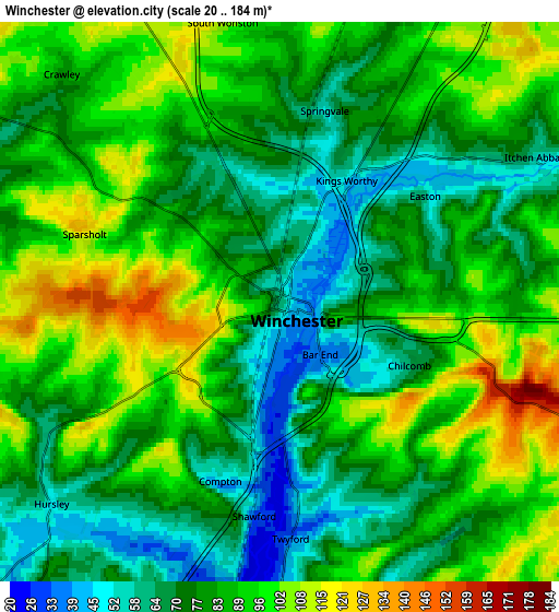 Zoom OUT 2x Winchester, United Kingdom elevation map