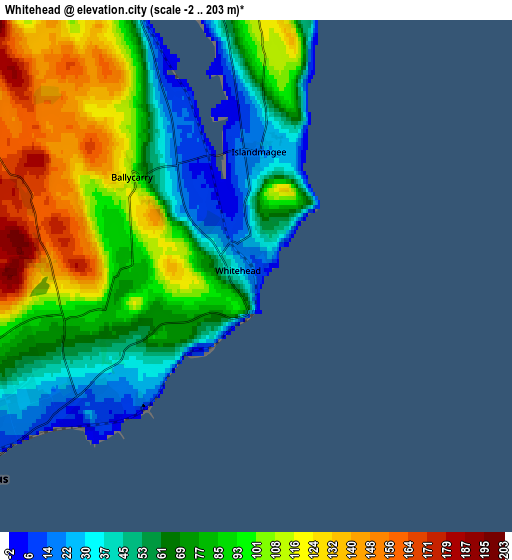 Zoom OUT 2x Whitehead, United Kingdom elevation map