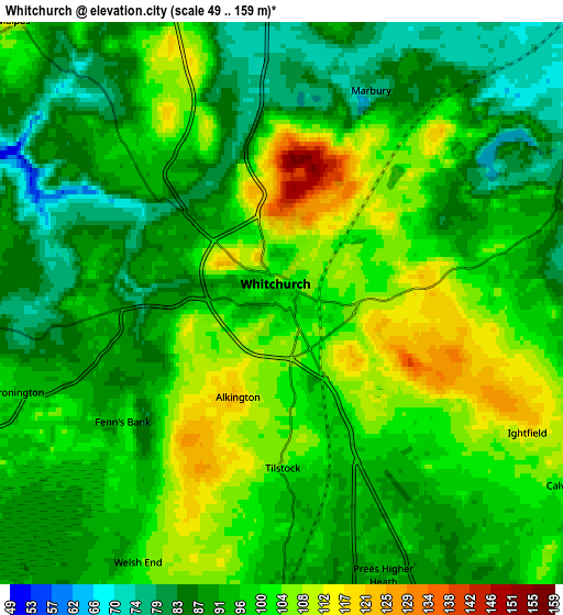 Zoom OUT 2x Whitchurch, United Kingdom elevation map