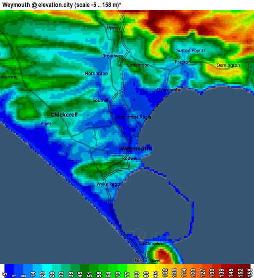 Zoom OUT 2x Weymouth, United Kingdom elevation map