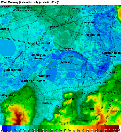 Zoom OUT 2x West Molesey, United Kingdom elevation map