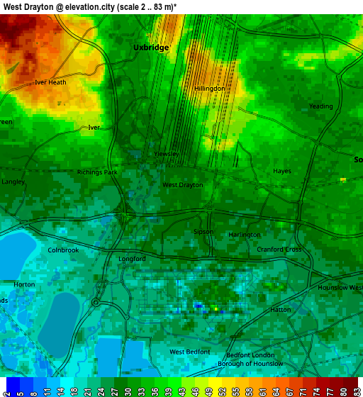 Zoom OUT 2x West Drayton, United Kingdom elevation map