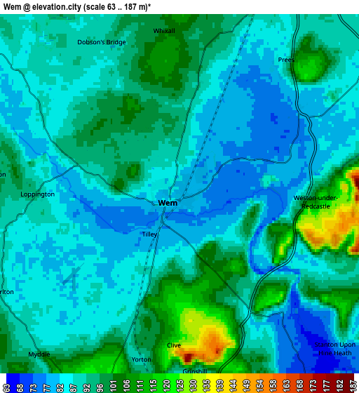 Zoom OUT 2x Wem, United Kingdom elevation map