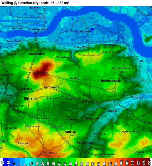 Zoom OUT 2x Welling, United Kingdom elevation map