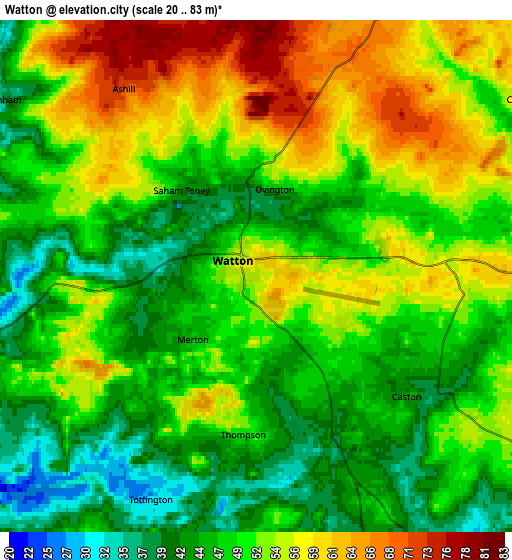 Zoom OUT 2x Watton, United Kingdom elevation map