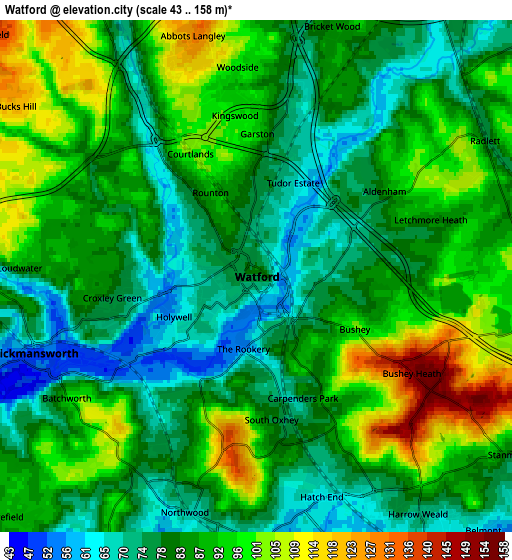 Zoom OUT 2x Watford, United Kingdom elevation map