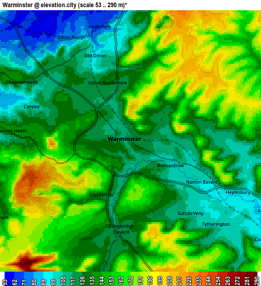 Zoom OUT 2x Warminster, United Kingdom elevation map