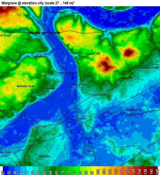 Zoom OUT 2x Wargrave, United Kingdom elevation map