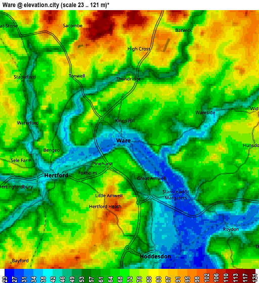 Zoom OUT 2x Ware, United Kingdom elevation map