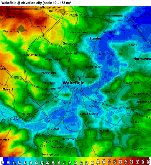 Zoom OUT 2x Wakefield, United Kingdom elevation map