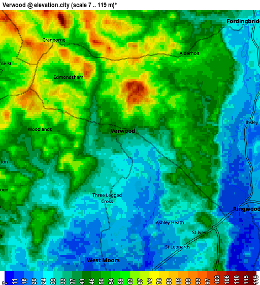 Zoom OUT 2x Verwood, United Kingdom elevation map