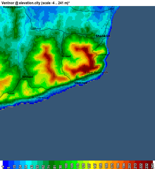 Zoom OUT 2x Ventnor, United Kingdom elevation map