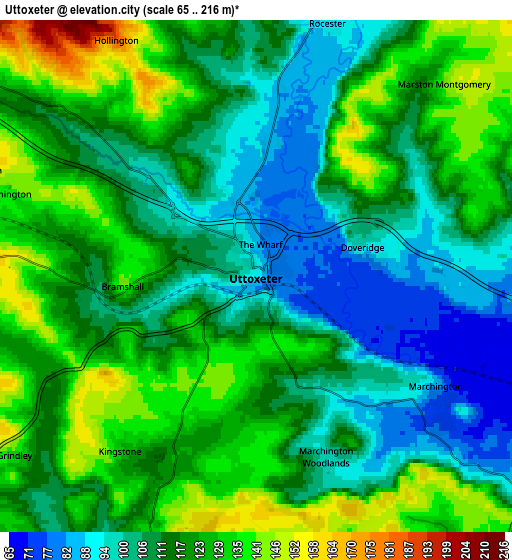 Zoom OUT 2x Uttoxeter, United Kingdom elevation map