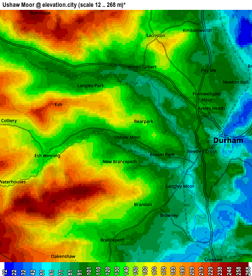 Zoom OUT 2x Ushaw Moor, United Kingdom elevation map